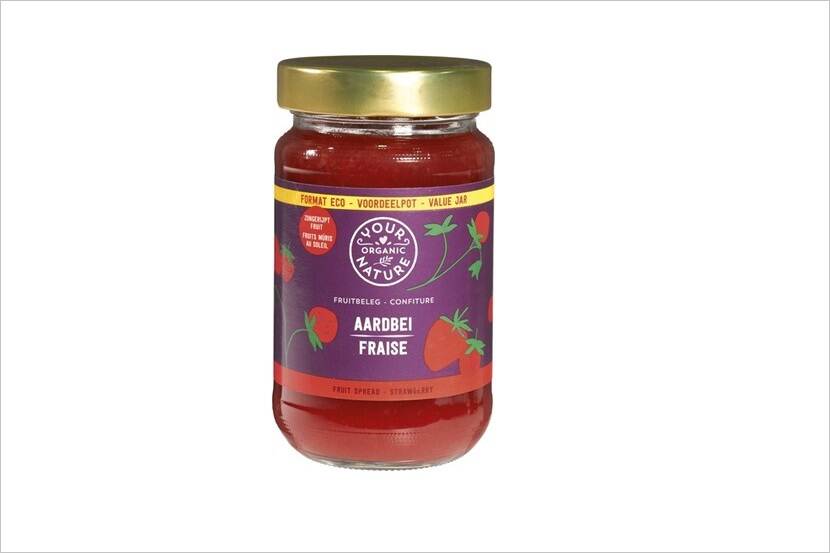 Veiligheidswaarschuwing Aardbeien-fruitbeleg voordeelpot van Your Organic Nature