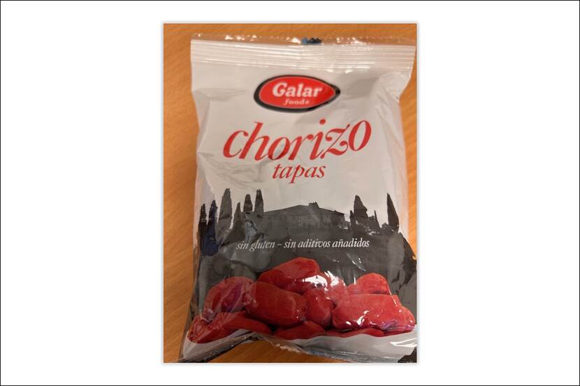 Veiligheidswaarschuwing Chorizo bites mini 100 gram van Galar (melk- en soja-allergie)
