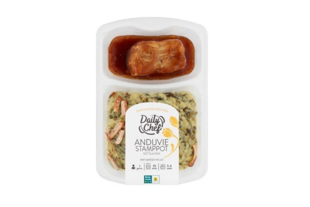 Veiligheidswaarschuwing Daily Chef maaltijd andijviestamppot met slavink 500g (ei-, mosterd- en soja-allergie)