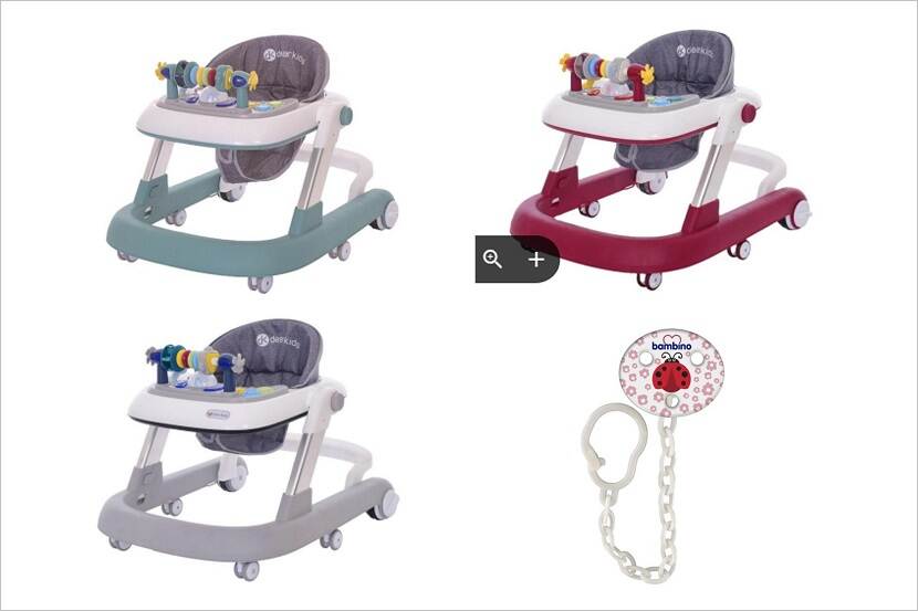 Veiligheidswaarschuwing ECO-toys 2-in-1 Loopstoel en Bambino Lieveheersbeestje Rood Speenketting van MamaLoes