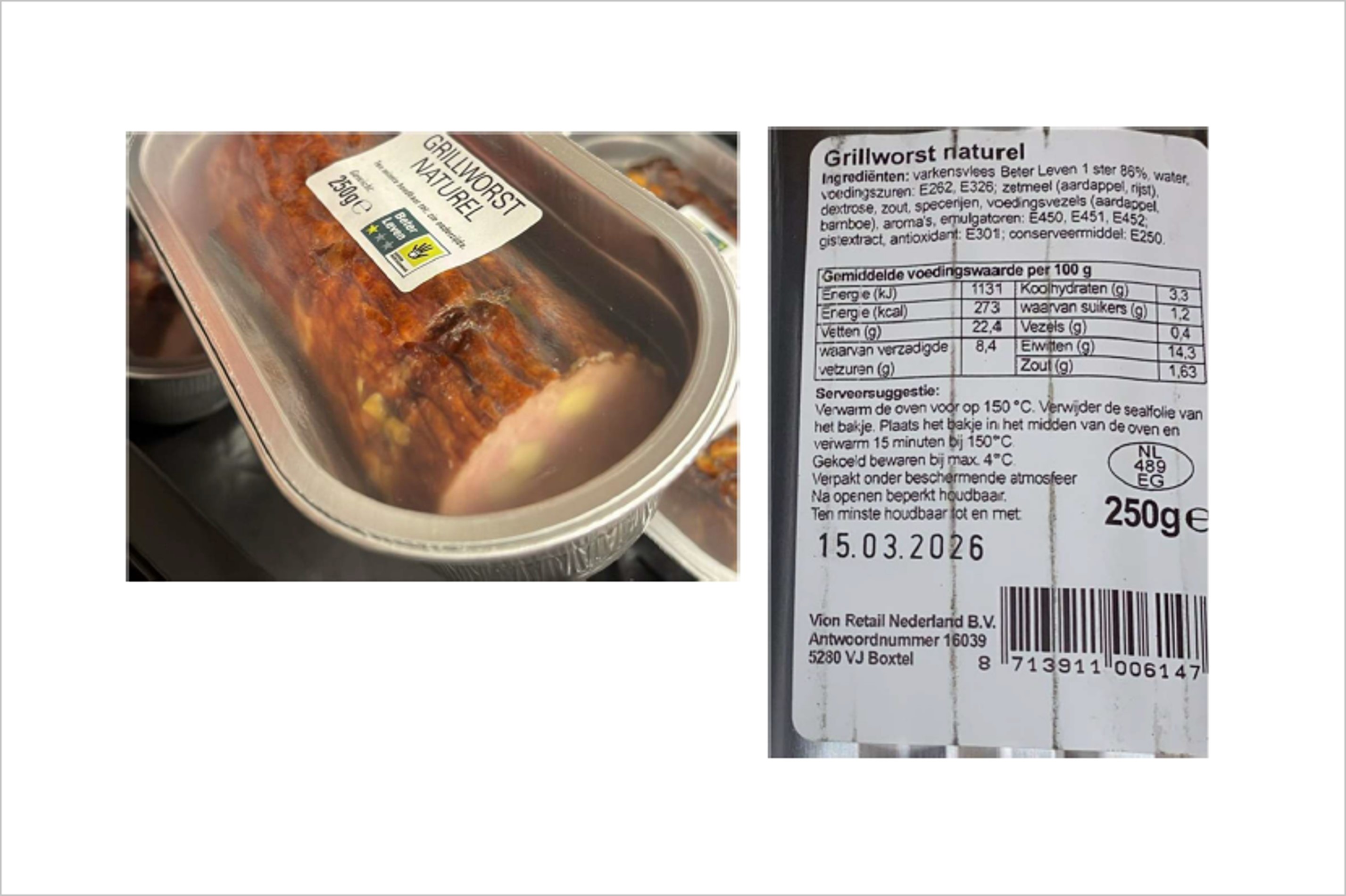 Veiligheidswaarschuwing Grillworst Naturel van Nettorama (melkallergie)