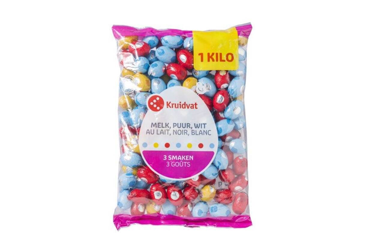 Veiligheidswaarschuwing Kruidvat 1 kg zak gemengde paaseitjes melk, puur en wit (notenallergie)