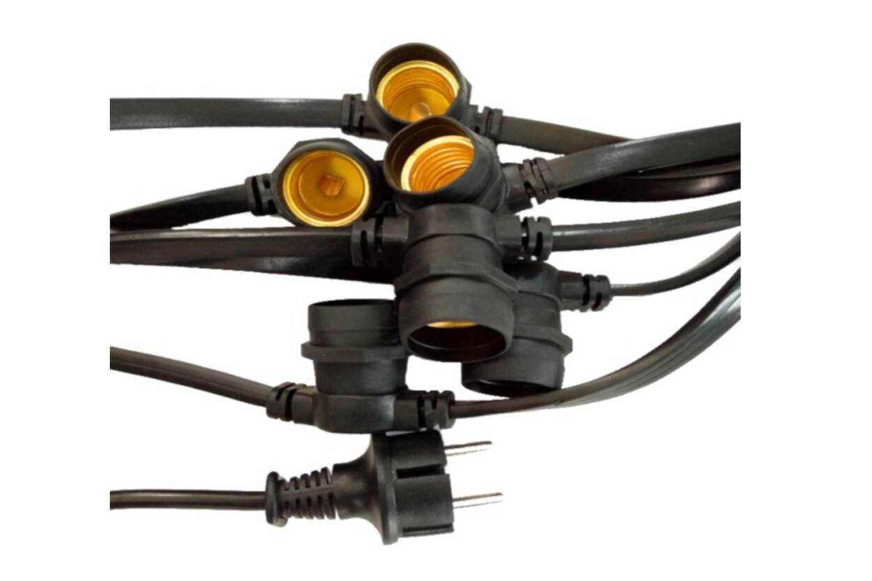 Veiligheidswaarschuwing LED Lichtsnoer/prikkabel - 5 meter met 10 E27 fittingen - 2x1.0mm² (MEIPOS LED verlichting)