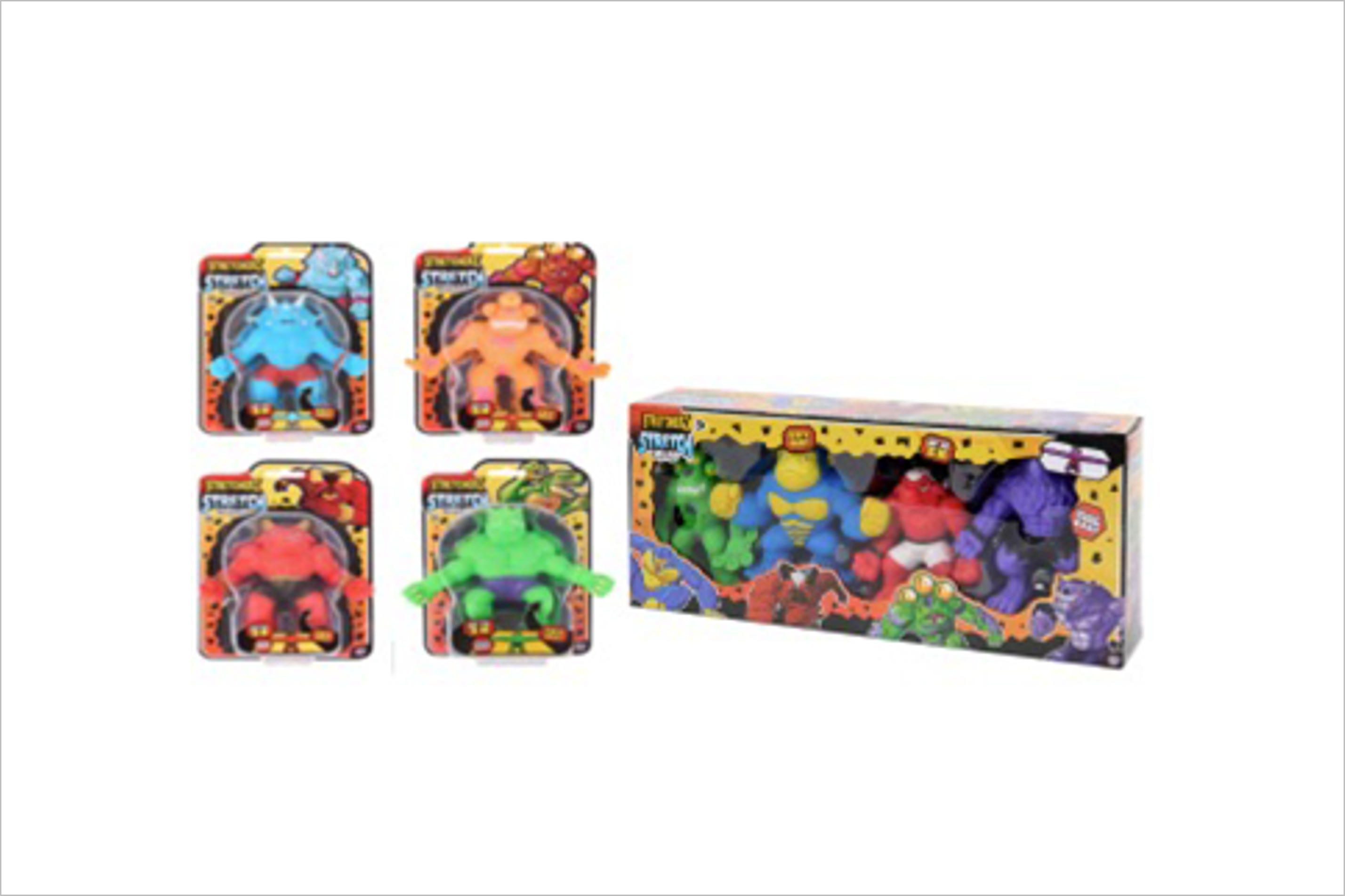 Veiligheidswaarschuwing Stretch Squad uitrekbaar figuur en Stretch Squad uitrekbare figuren 4 stuks van Action