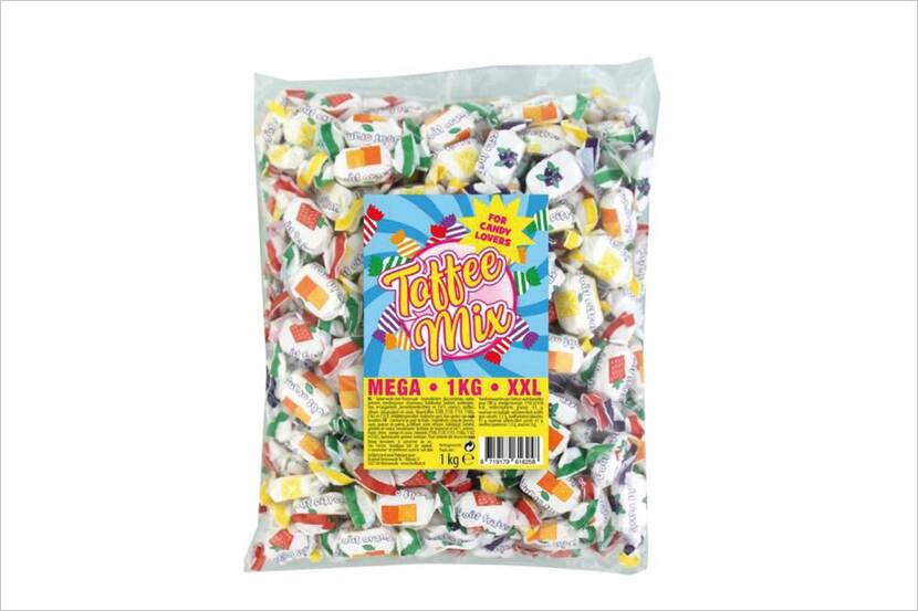 Veiligheidswaarschuwing Toffee Mix Mega 1kg XXL van Kruidvat