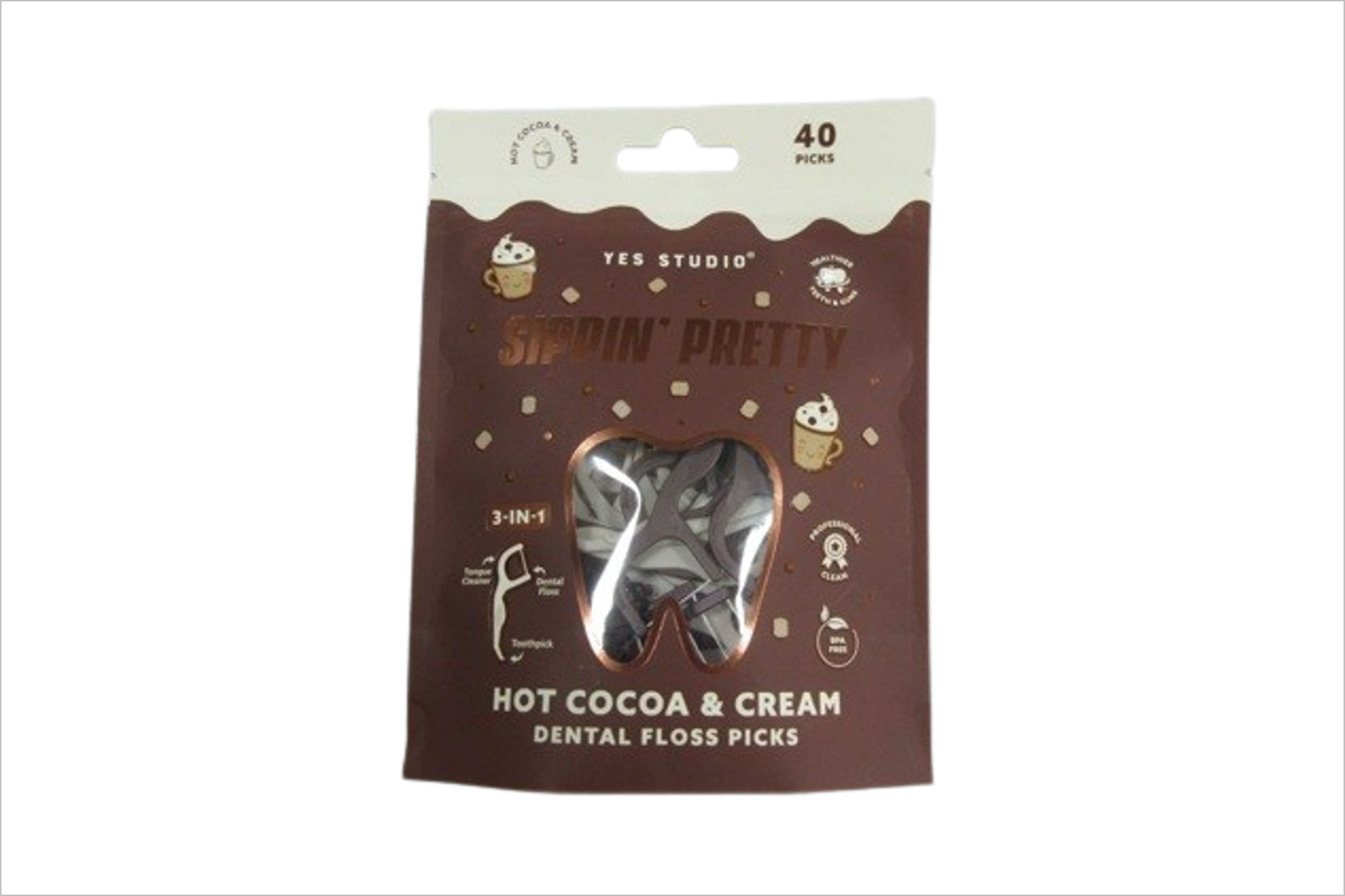 Veiligheidswaarschuwing Yes studio Sippin Pretty Hot Cocoa & Cream Dental Floss Picks van Normal