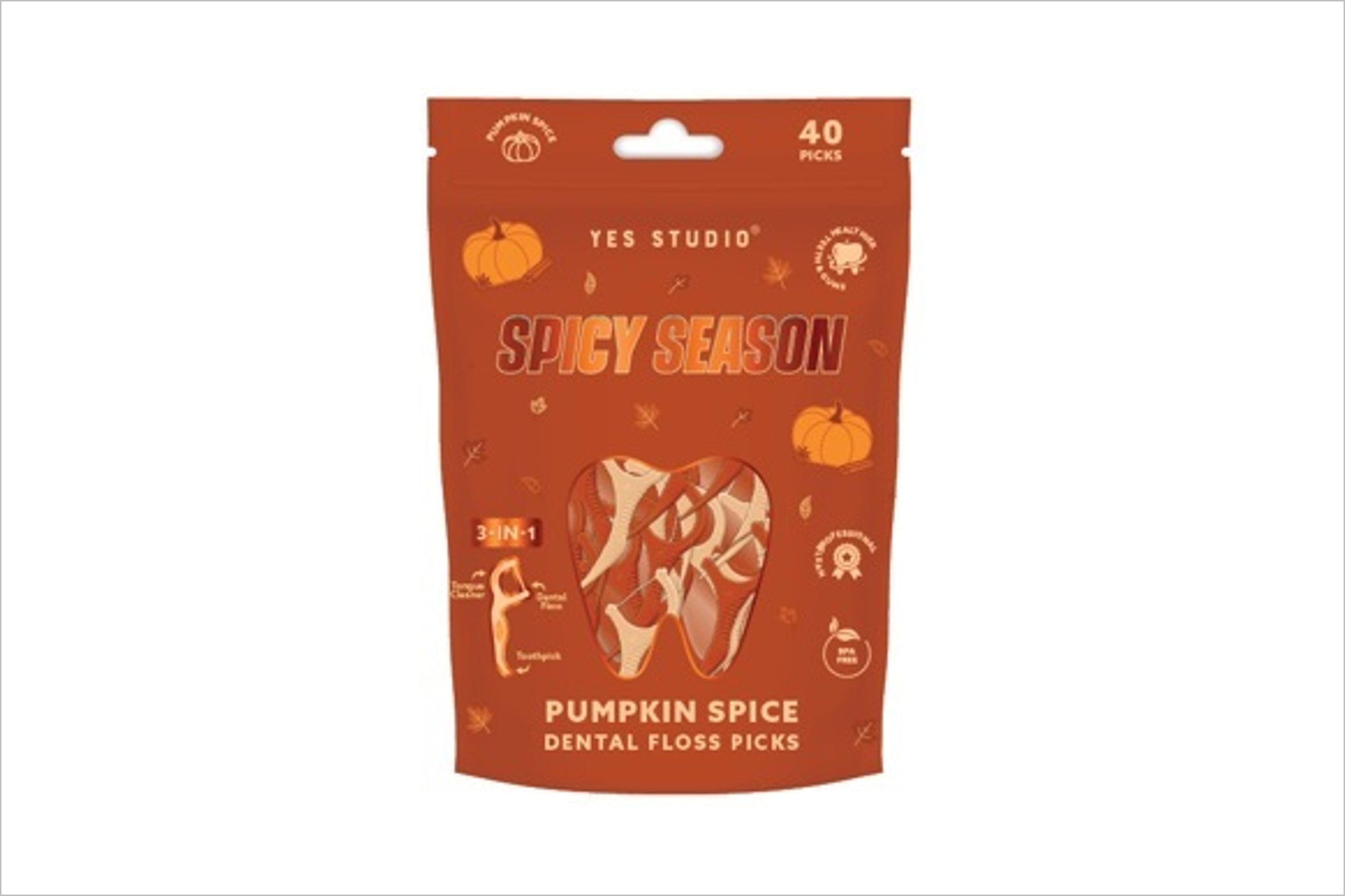 Veiligheidswaarschuwing Yes studio Spicy Season Pumpkin Spice Dental Floss Picks van Normal
