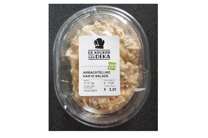 Veiligheidswaarschuwing ambachtelijke ham ei salade 150 gram DekaMarkt