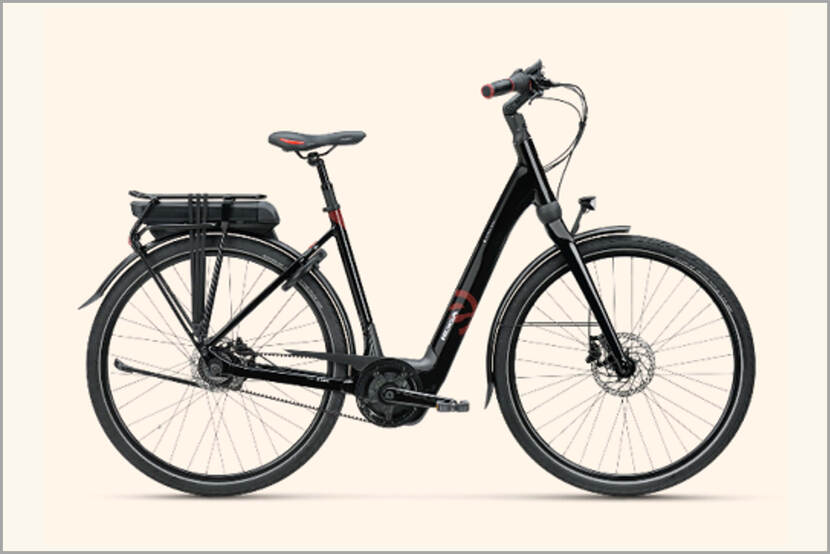 Veiligheidswaarschuwing lage instapfiets KOGA E-nova met Bosch accu in bagagedrager (carrier pack)