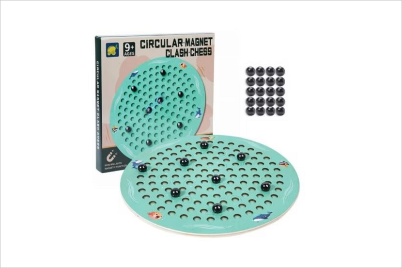Veiligheidswaarschuwing magnetisch bordspel met magneetballetjes van MagneetjesWinkel.nl