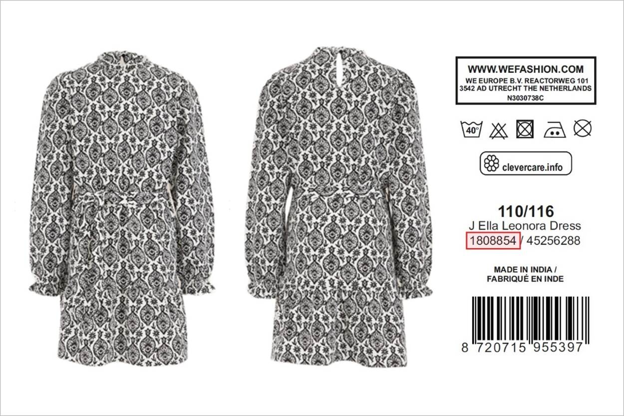 Veiligheidswaarschuwing meisjesjurkje Ella Leonora van WE Fashion
