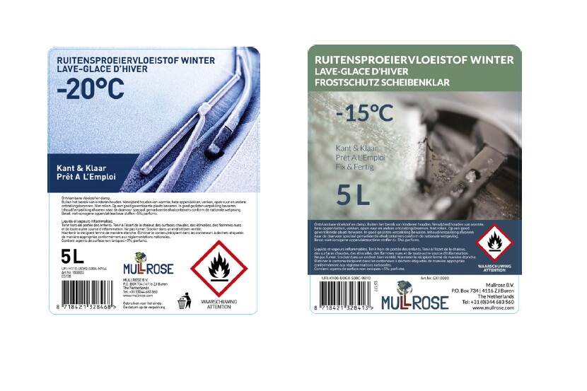 Veiligheidswaarschuwing ruitensproeiervloeistof Winter 5 liter ‐15° en ‐20° Mullrose